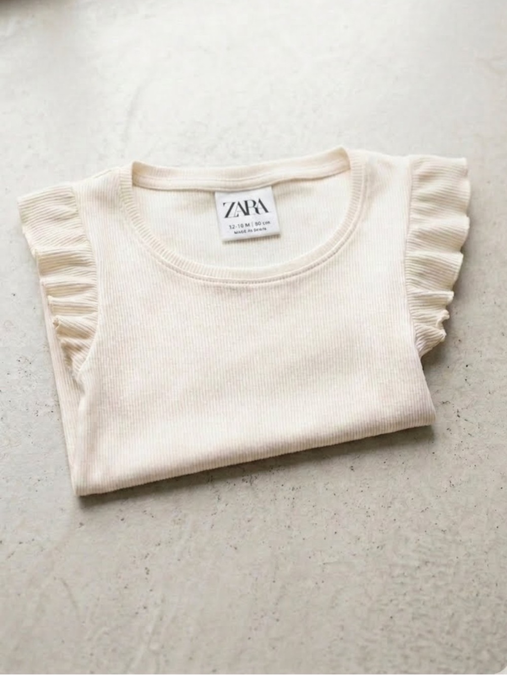 ZARA Kids Girls Cream Ribbed Tank Top w/ Ruffle Sleeves - oyster white - layer